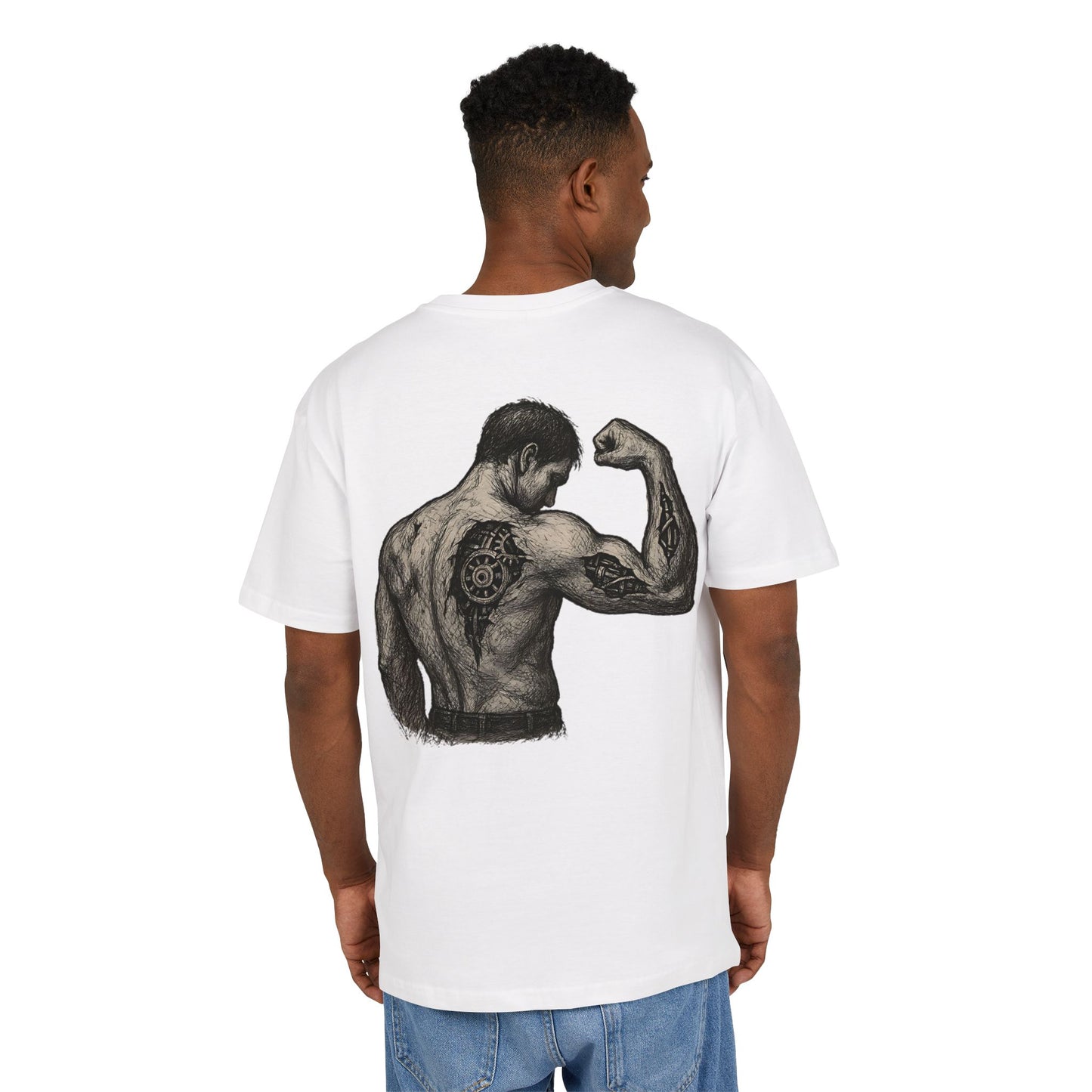 Biomechanik Muskel T-Shirt Unisex (Rückenprint) – Cyborg Body Design mit Zahnrädern & Maschinenstrukturen | Futuristisches Techwear Shirt für Fitness & Sci-Fi Fans