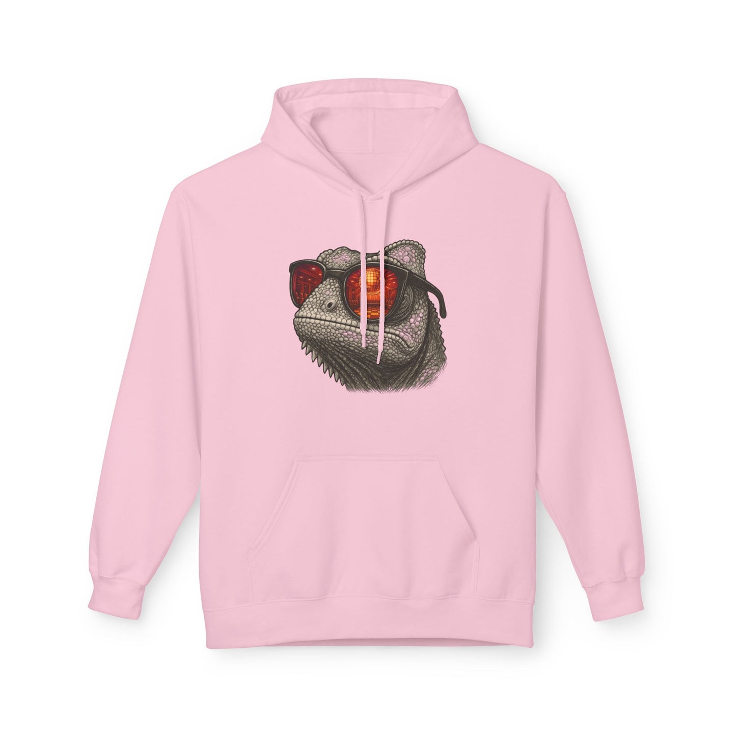 Chamäleon Hoodie Unisex (Brustprint) – Retro Tiermotiv mit Sonnenbrille & Disco-Design – Lustiger Kapuzenpullover für Festival, Streetwear & Geschenkideen