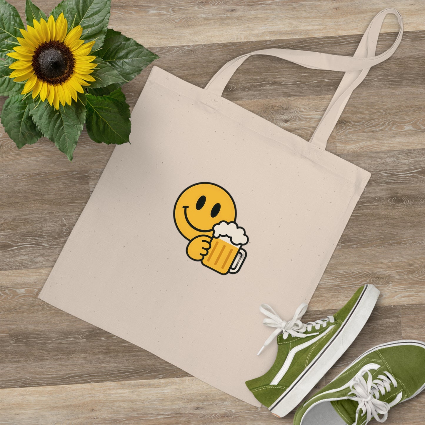 Jutebeutel mit Bier Smiley – Lustiges Festival & Party Accessoire