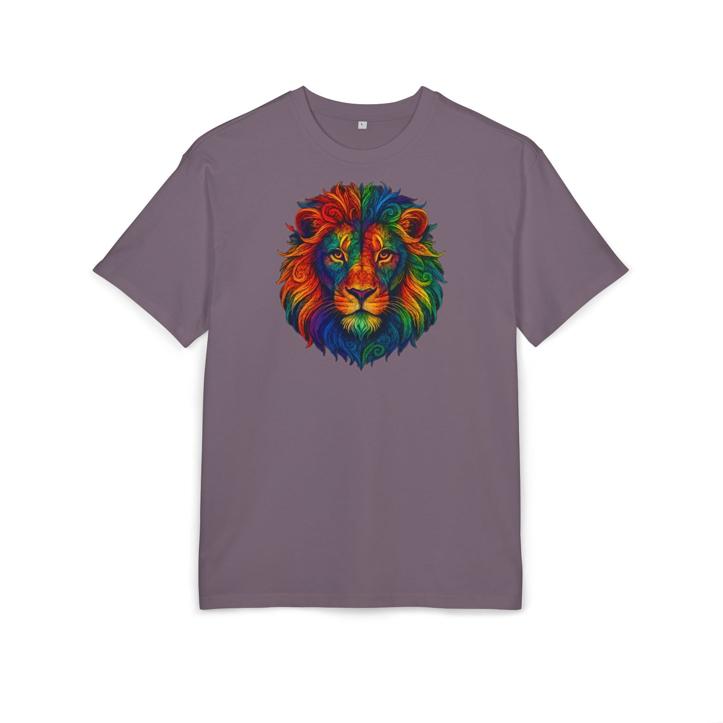 Buntes Löwen T-Shirt (Brustprint) – Psychedelisches Tiermotiv im Boho-Stil – Unisex Oversize Shirt für Kunst-, Natur- & Festival-Fans