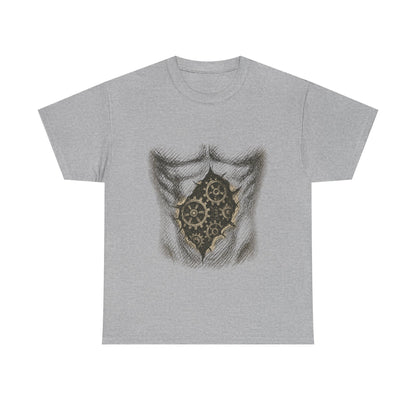 Biomechanik T-Shirt Unisex (Brustprint) – Realistisches Zahnräder-in-der-Haut Design | Steampunk & Cyborg Look für Technikfans