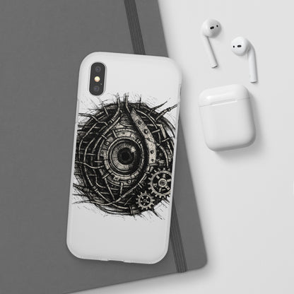 Biomechanisches Auge Handyhülle – Futuristisches Cyberpunk Design mit Zahnrädern & Kabeln | Schutzhülle für iPhone & Android