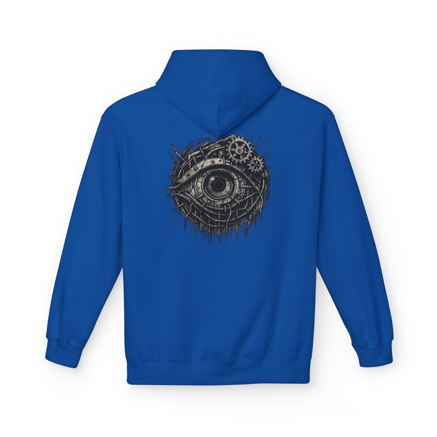 Biomechanisches Auge Hoodie Unisex – Cyberpunk Kapuzenpullover mit Zahnrädern & Kabeln | Futuristischer Techwear Look