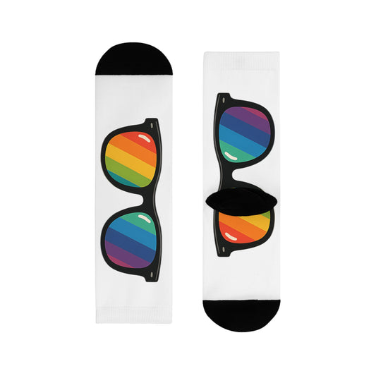 Regenbogen Sonnenbrillen Socken – Bunte Unisex Statement-Socken im Pride & Retro Look