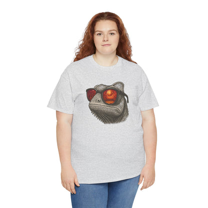 Chamäleon Disco T-Shirt (Brustprint) – Lustiges Tiermotiv mit Sonnenbrille | Retro Club Design für Tierfreunde & Festivalfans