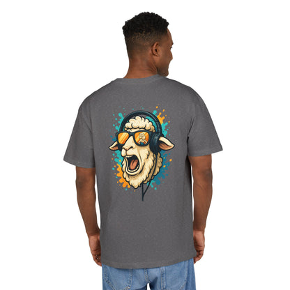 Lustiges Schaf T-Shirt (Rückenprint) – Cooles Cartoon-Motiv mit Kopfhörer & Sonnenbrille – Unisex Shirt für Musikfans & Tierliebhaber