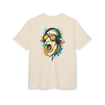 Lustiges Schaf T-Shirt (Rückenprint) – Cooles Cartoon-Motiv mit Kopfhörer & Sonnenbrille – Unisex Shirt für Musikfans & Tierliebhaber