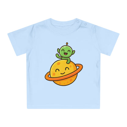 Baby T-Shirt „Space Buddy“ – Süßes Alien & Planet Motiv, Bio-Baumwolle, nachhaltige Weltraum-Babybekleidung
