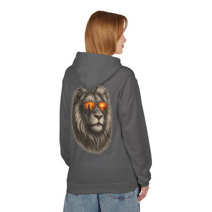 Löwen Hoodie Unisex (Rückenprint) – Stylischer Kapuzenpullover mit Sonnenbrillen-Löwe | Tiermotiv Streetwear für Damen & Herren