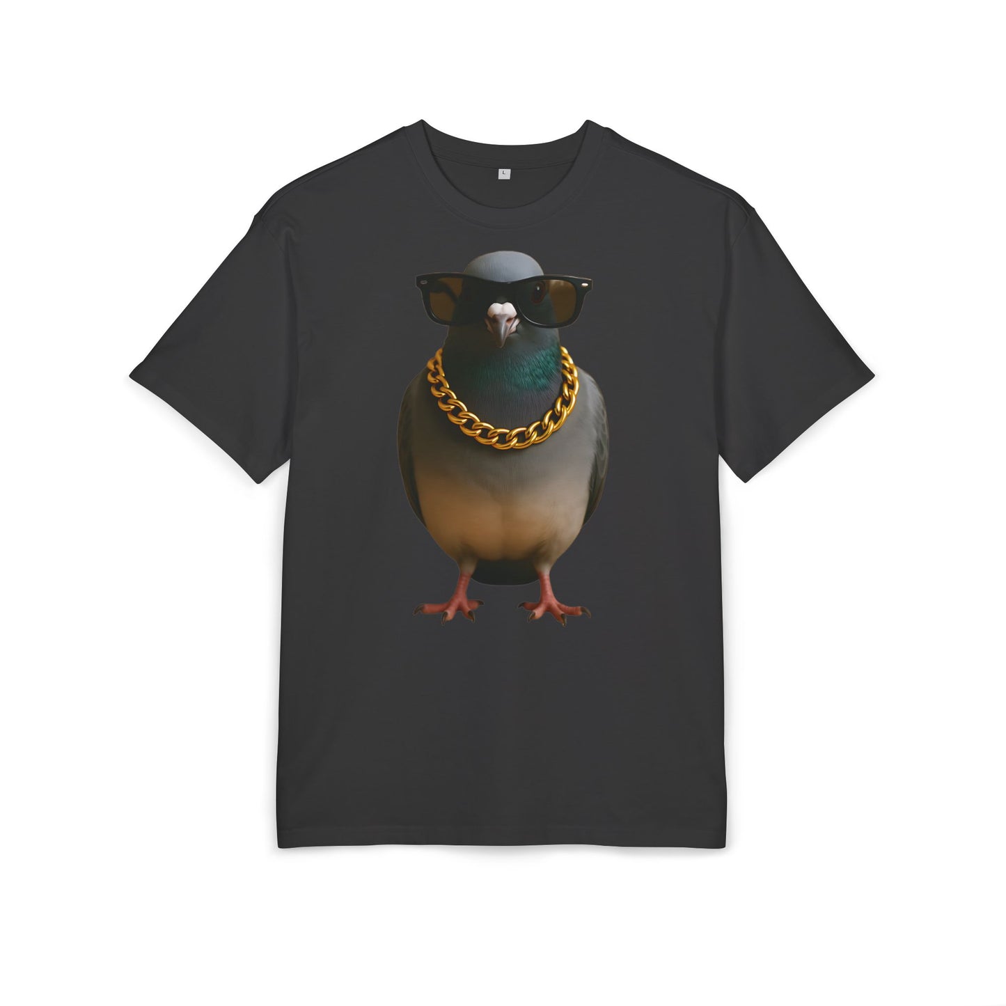 Streetstyle Taube T-Shirt (Brustprint) – Cooles Pigeon Design mit Sonnenbrille & Goldkette für Urban Vibes