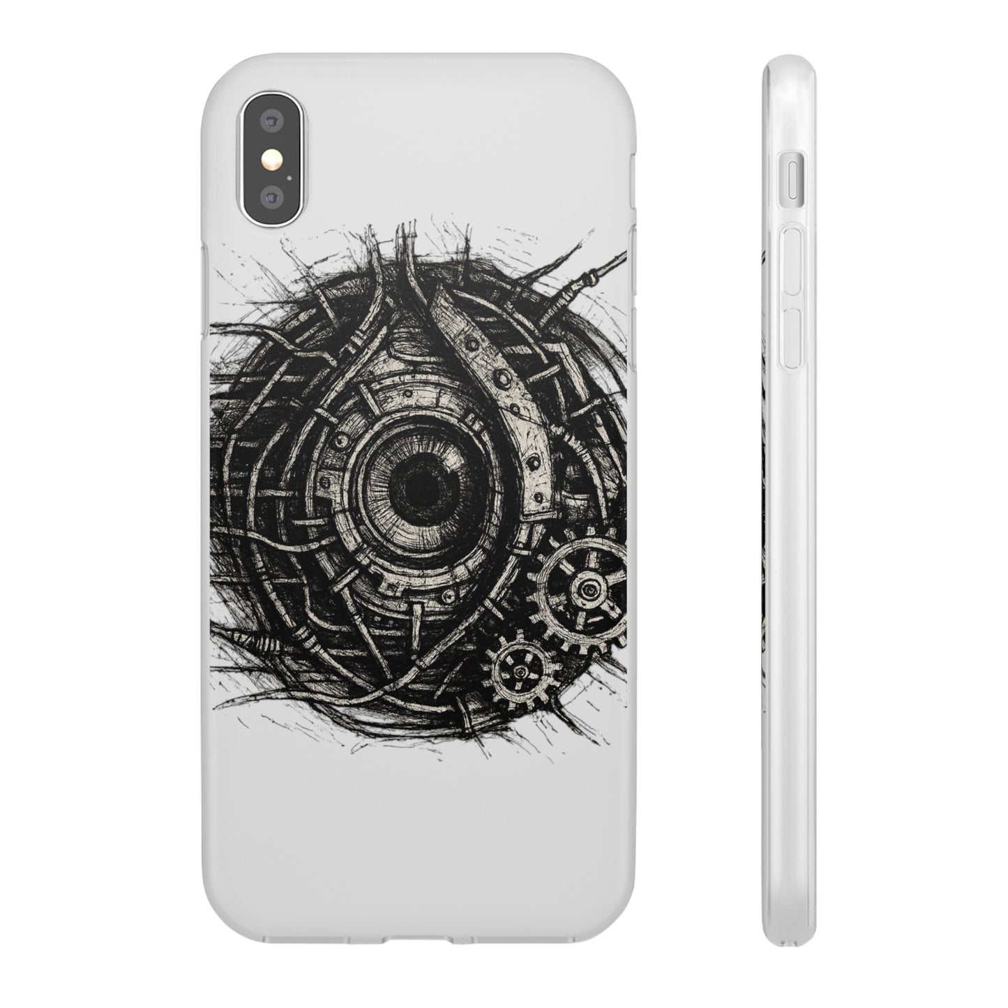 Biomechanisches Auge Handyhülle – Futuristisches Cyberpunk Design mit Zahnrädern & Kabeln | Schutzhülle für iPhone & Android