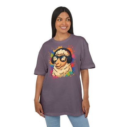 Cooles Schaf T-Shirt (Brustprint) – Lustiges Streetwear Shirt mit Kopfhörer-Schaf & Farbspritzer-Design | Unisex