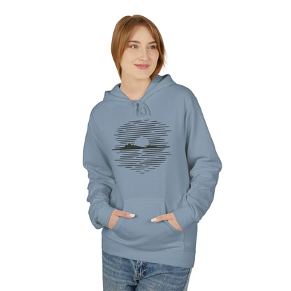 Unisex Hoodie mit Berg-Sonnenuntergang Design (Brustprint) – Minimalistischer Natur Pullover aus Baumwolle