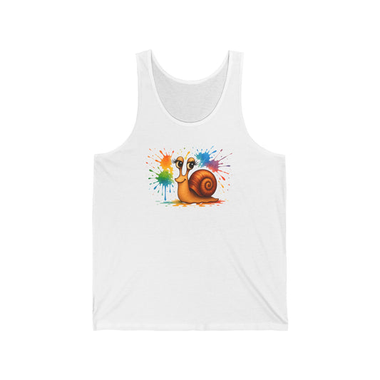 Bunte Schnecke Damen Tanktop – Lustiges Cartoon-Design mit Regenbogen Farbklecksen