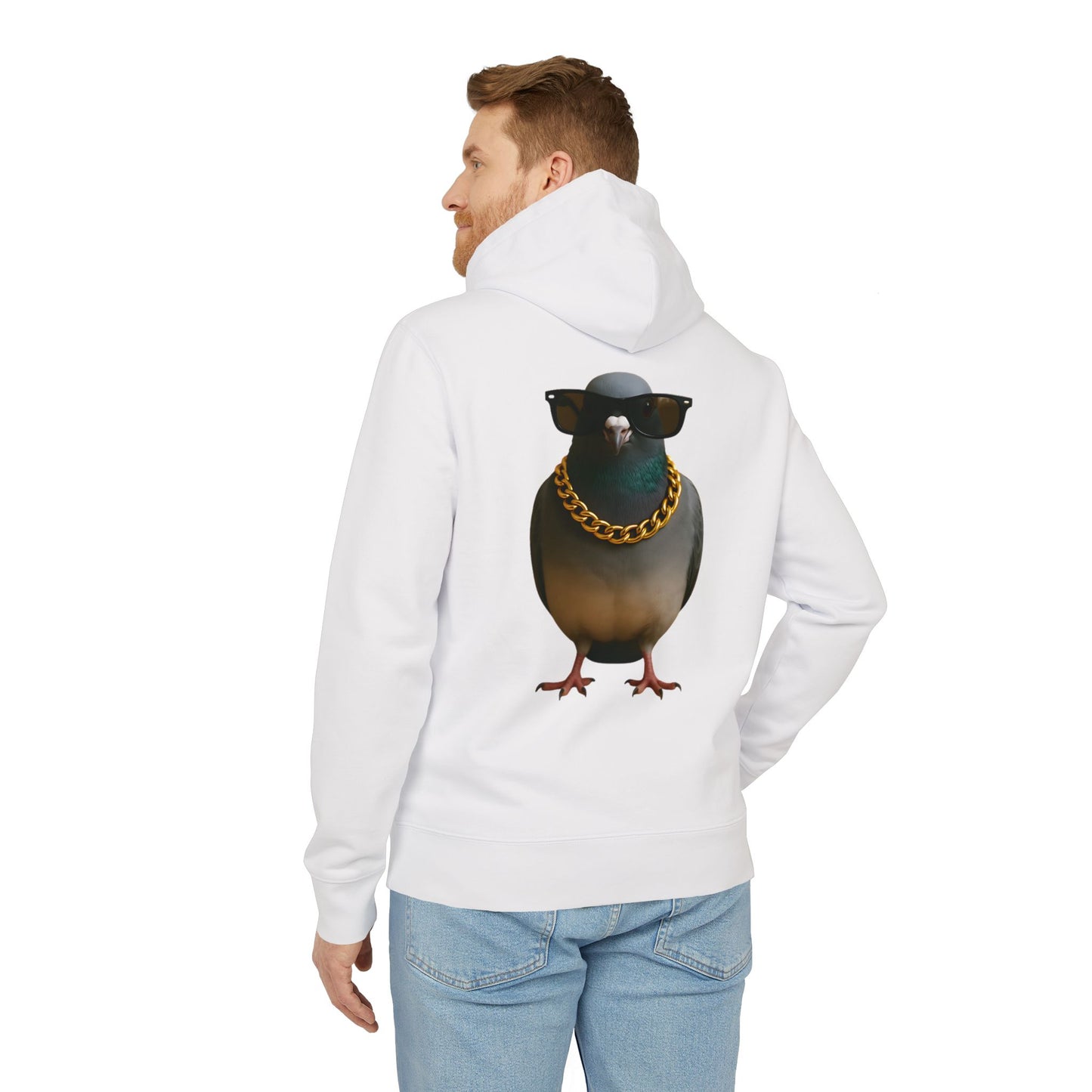 Gangster Taube Hoodie (Rückenprint) – Lustiger Streetstyle Kapuzenpullover mit Vogel Motiv – Oversize Unisex Hoodie für Herren & Damen