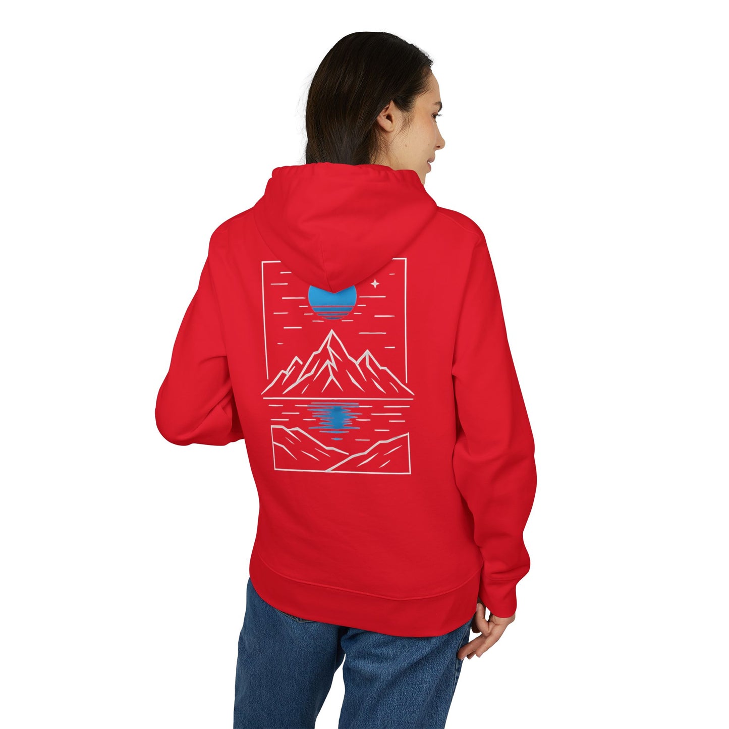 Berg Motiv Hoodie (Rückenprint) – Minimalistischer Kapuzenpullover mit Natur- & Mondmotiv – Unisex Oversize Streetwear für Outdoor- & Landschaftsliebhaber