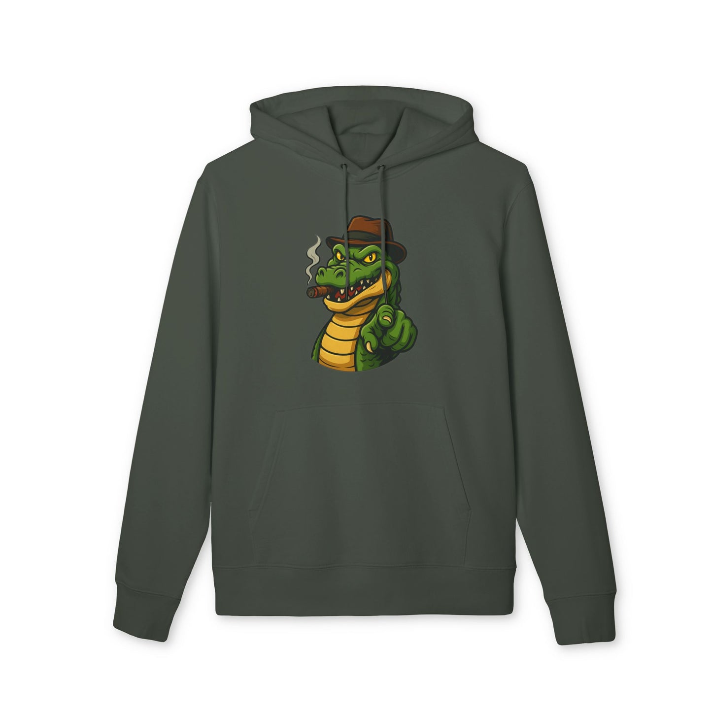 Gangster Alligator Hoodie (Brustprint) – Cooler Unisex Kapuzenpullover mit Krokodil, Zigarre & Hut im Comic Style