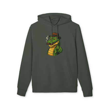 Gangster Alligator Hoodie (Brustprint) – Cooler Unisex Kapuzenpullover mit Krokodil, Zigarre & Hut im Comic Style