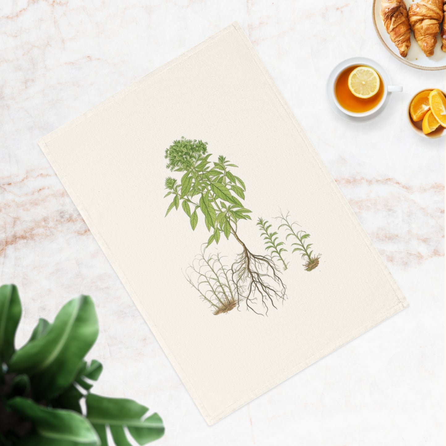 Botanisches Küchenhandtuch Basilikum - 100% Bio-Baumwolle, umweltfreundliches Geschenk, Pflanzenliebhaber Handtuch, kunstvolle Küchendeko