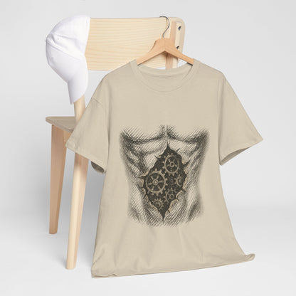 Biomechanik T-Shirt Unisex (Brustprint) – Realistisches Zahnräder-in-der-Haut Design | Steampunk & Cyborg Look für Technikfans