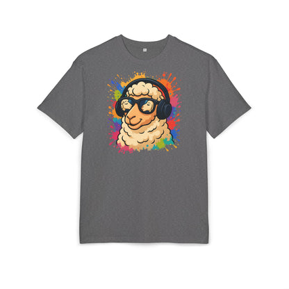 Cooles Schaf T-Shirt (Brustprint) – Lustiges Streetwear Shirt mit Kopfhörer-Schaf & Farbspritzer-Design | Unisex