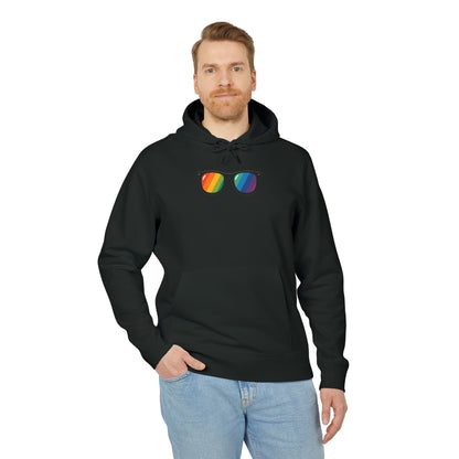 Regenbogen Sonnenbrille Hoodie (Brustprint) – Unisex Kapuzenpullover im bunten Pride Design für Festival & Streetwear