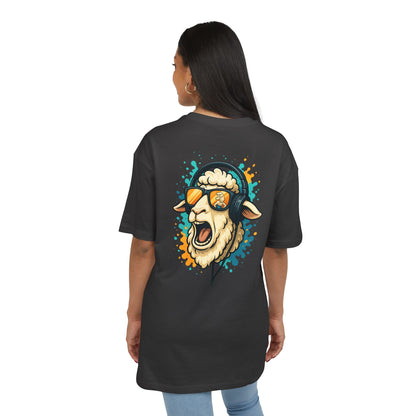 Lustiges Schaf T-Shirt (Rückenprint) – Cooles Cartoon-Motiv mit Kopfhörer & Sonnenbrille – Unisex Shirt für Musikfans & Tierliebhaber