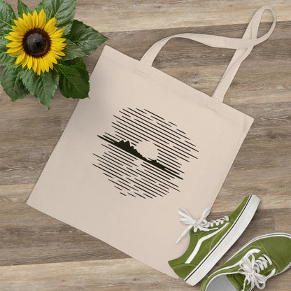 Jutebeutel mit Bergmotiv – Nachhaltige Baumwolltasche mit Sonnenuntergangs-Design, langlebig & umweltfreundlich für Alltag und Freizeit