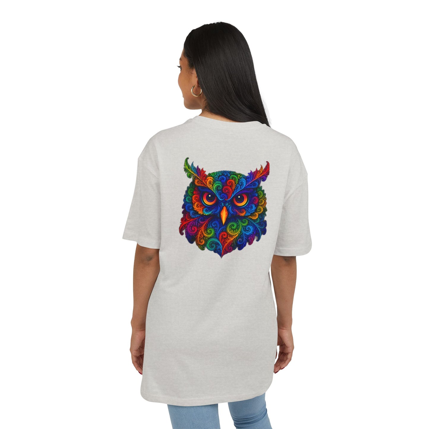 Buntes Eulen T-Shirt (Rückenprint) – Psychedelisches Tiermotiv im Boho-Stil – Unisex Shirt mit farbenfrohem, detailliertem Eulen-Design