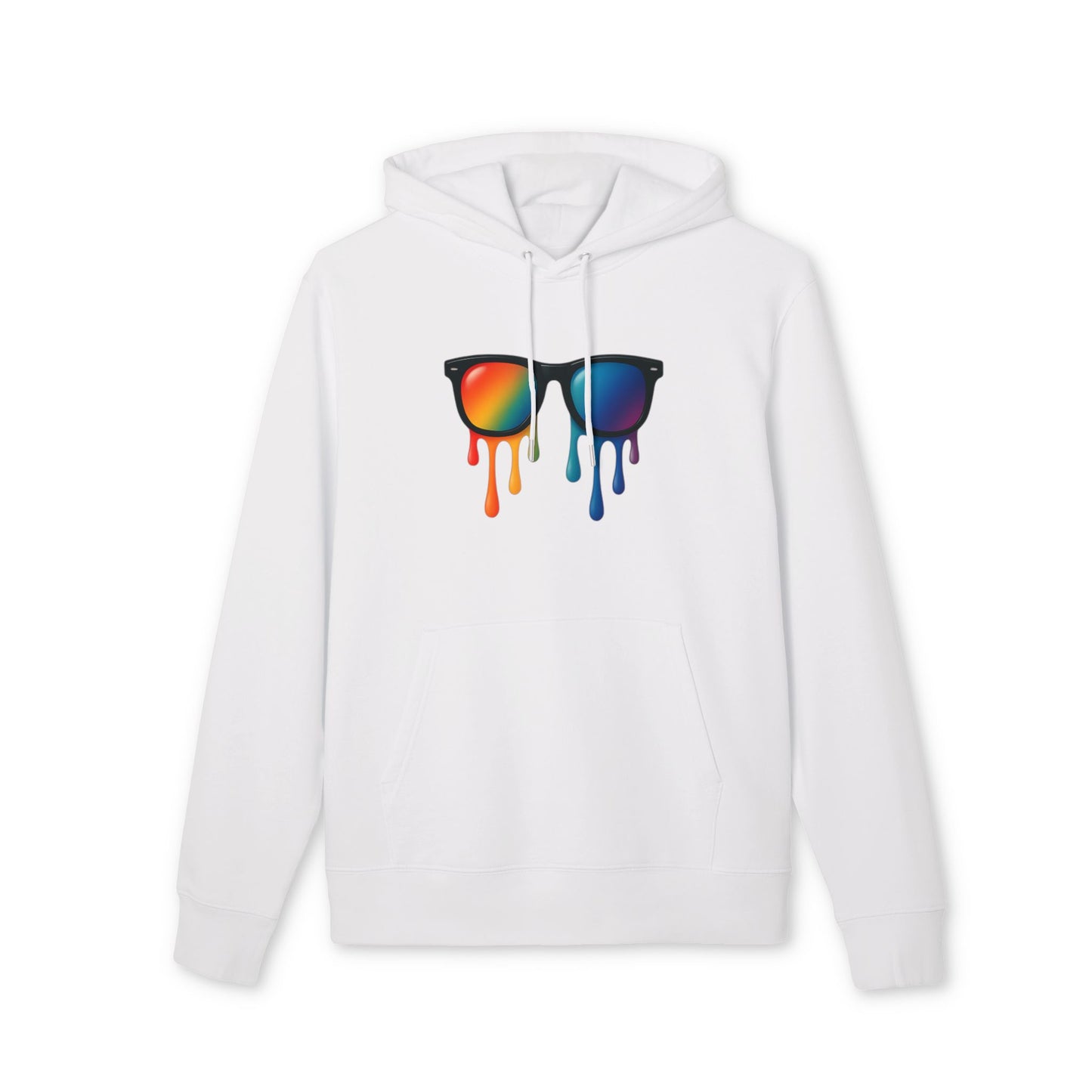 Melting Shades Hoodie (Brustprint) – Stylischer Unisex Hoodie mit bunter Sonnenbrille & Tropf-Effekt | Retro Streetwear für Sommer & Festival