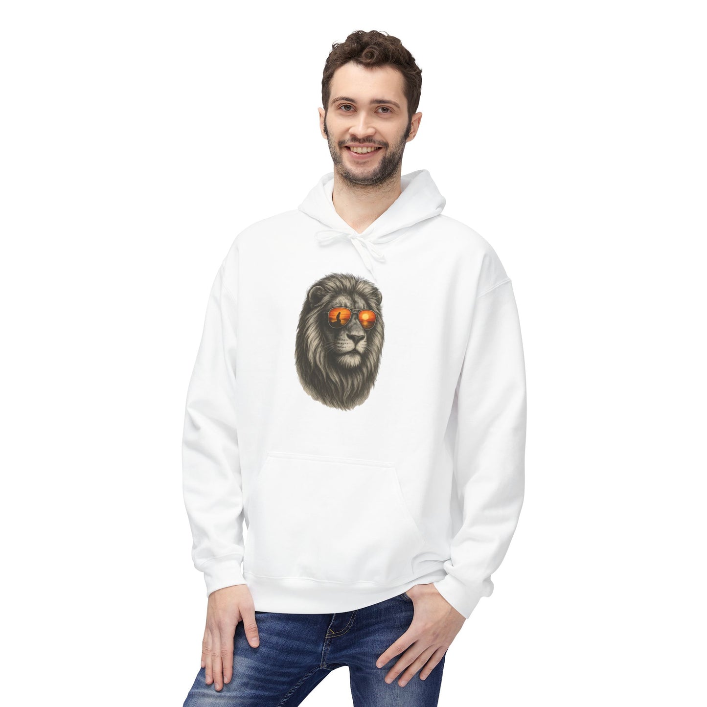 Löwen Hoodie Unisex (Brustprint) – Stylischer Kapuzenpullover mit Sonnenbrillen-Löwe | Tiermotiv Streetwear für Damen & Herren