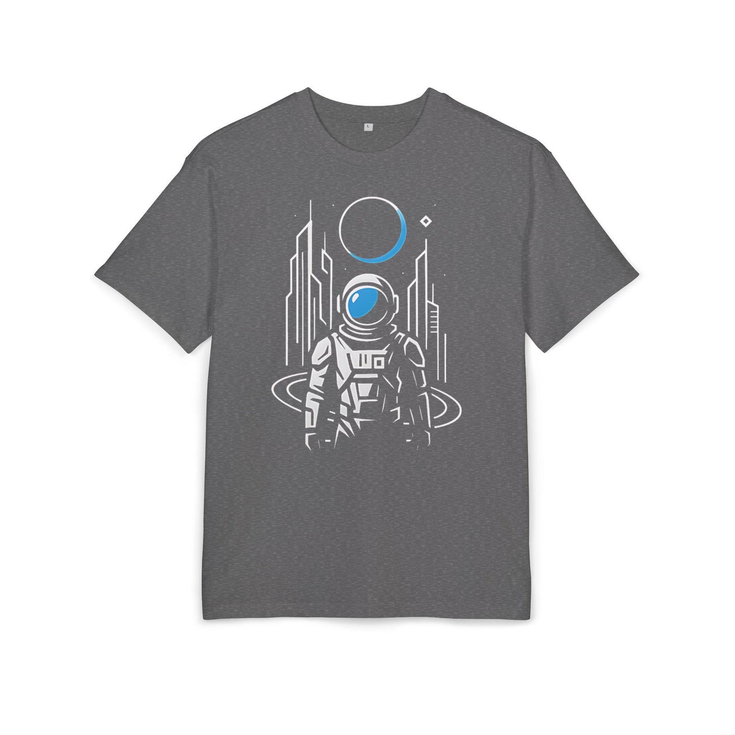 Futuristisches Astronauten T-Shirt (Brustprint) – Space Design mit Sci-Fi Skyline & Planet – Spacewear für Weltraum-Fans