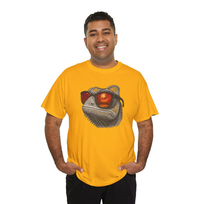 Chamäleon Disco T-Shirt (Brustprint) – Lustiges Tiermotiv mit Sonnenbrille | Retro Club Design für Tierfreunde & Festivalfans