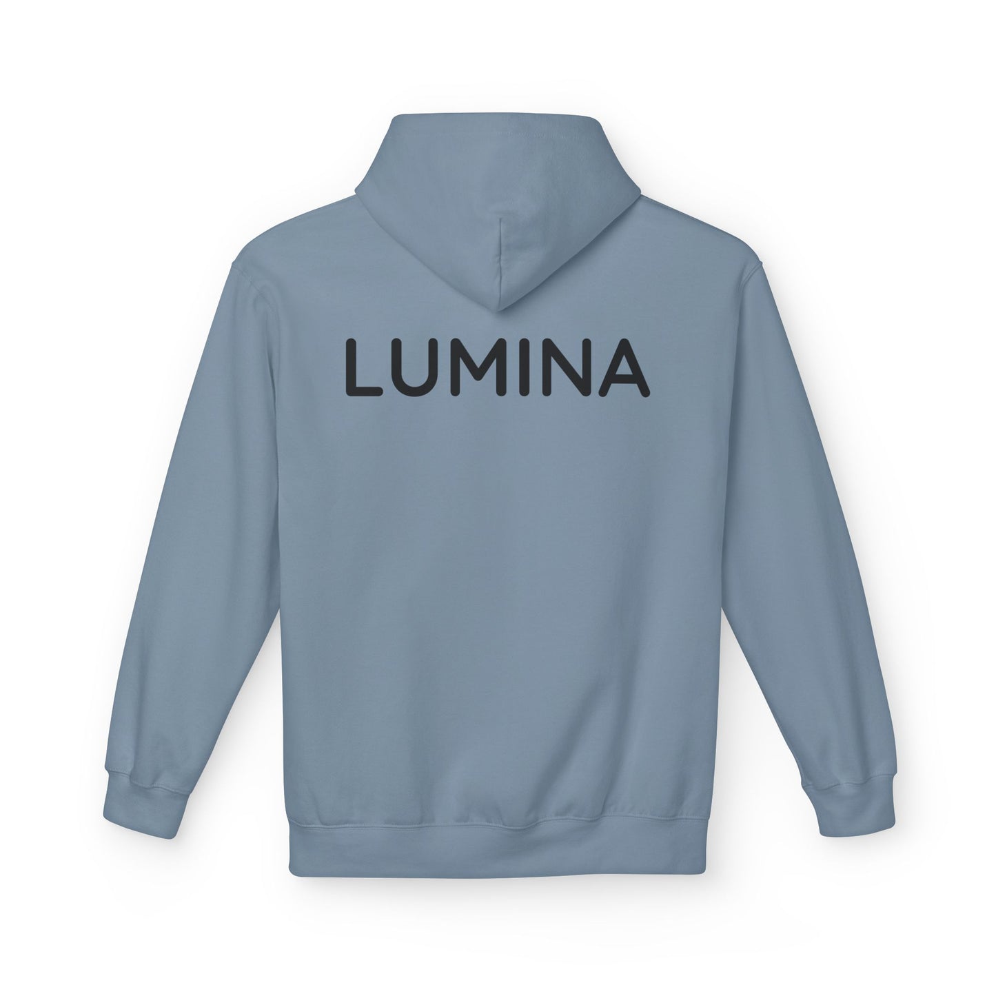 LUMINA Hoodie Unisex (Rückenprint) – Nachhaltiger Midweight Fleece Kapuzenpullover mit Kängurutasche, Fair & OEKO-TEX zertifiziert