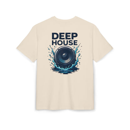 Deep House T-Shirt (Rückenprint) – Stylisches EDM Shirt mit Lautsprecher & Wasser Splash Motiv – Unisex Festival & Clubwear