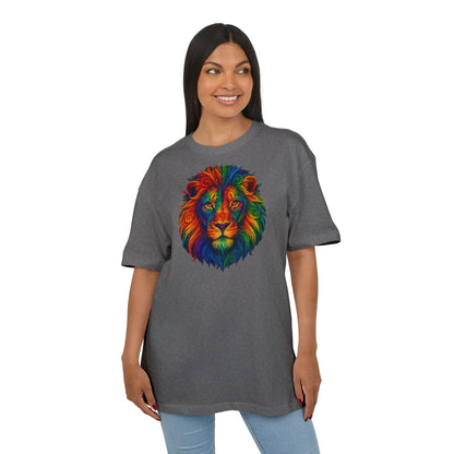 Buntes Löwen T-Shirt (Brustprint) – Psychedelisches Tiermotiv im Boho-Stil – Unisex Oversize Shirt für Kunst-, Natur- & Festival-Fans