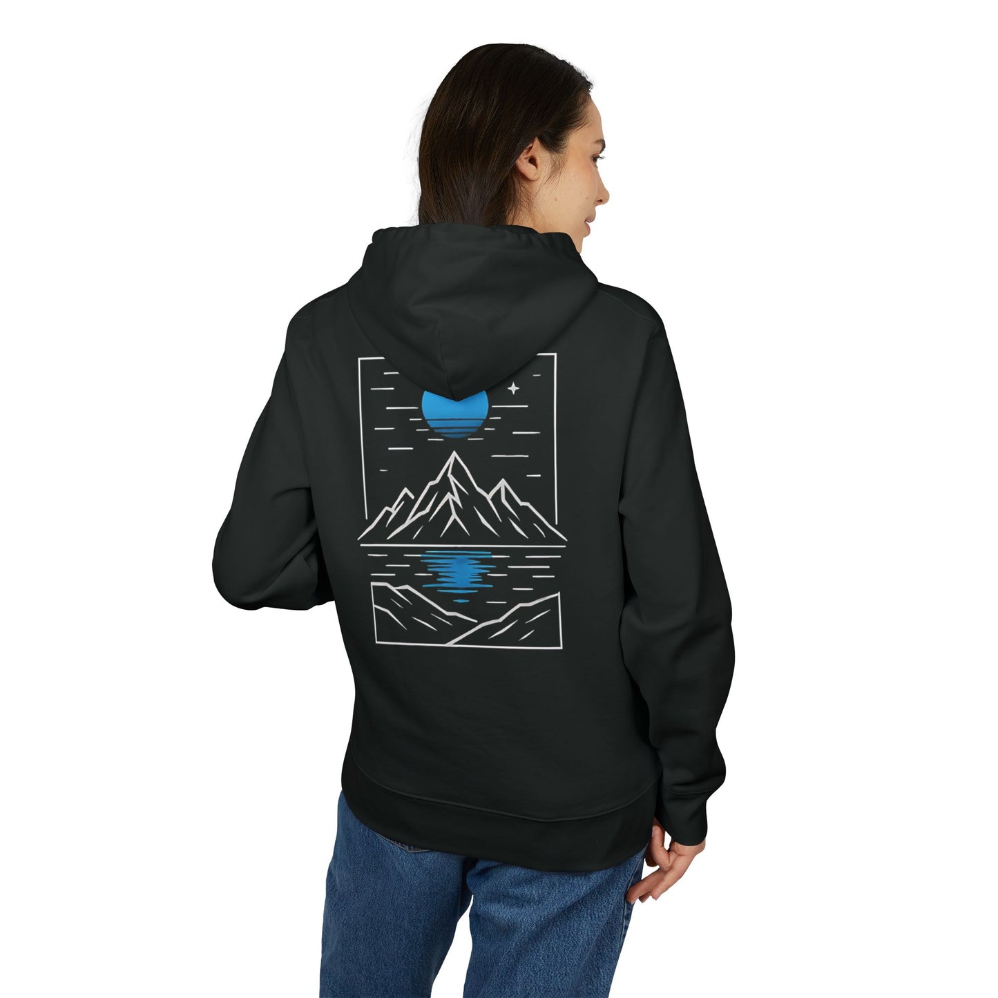 Berg Motiv Hoodie (Rückenprint) – Minimalistischer Kapuzenpullover mit Natur- & Mondmotiv – Unisex Oversize Streetwear für Outdoor- & Landschaftsliebhaber
