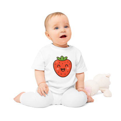 Baby T-Shirt „Sweet Strawberry“ – Süßes Erdbeer-Motiv, Bio-Baumwolle, nachhaltige Babybekleidung für kleine Fruchtliebhaber