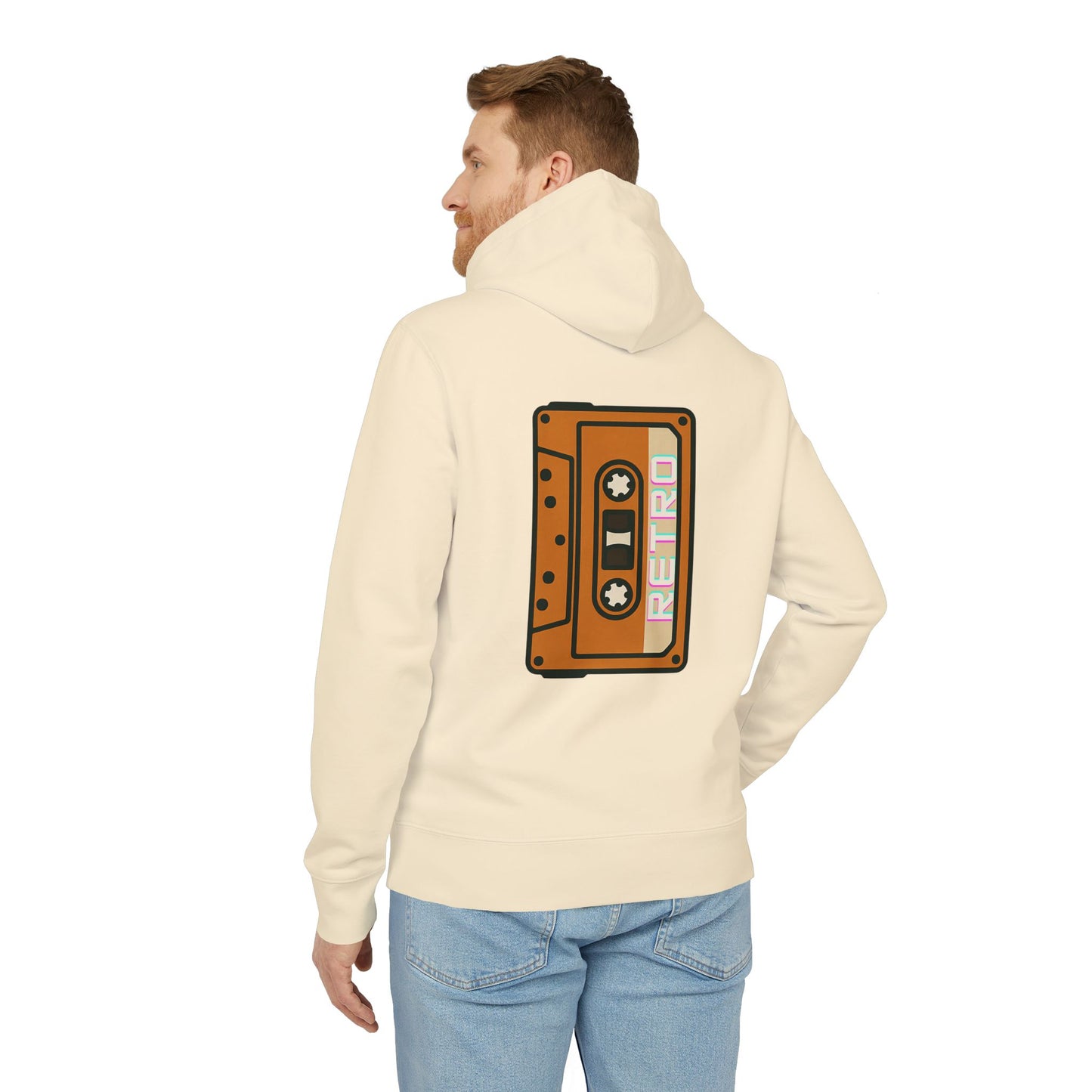 Retro Tape Hoodie (Rückenprint) – Stylischer Unisex Kapuzenpullover mit Kassettenmotiv & Schriftzug „Retro“ auf dem Rücken | Nostalgische Streetwear für Musikfans