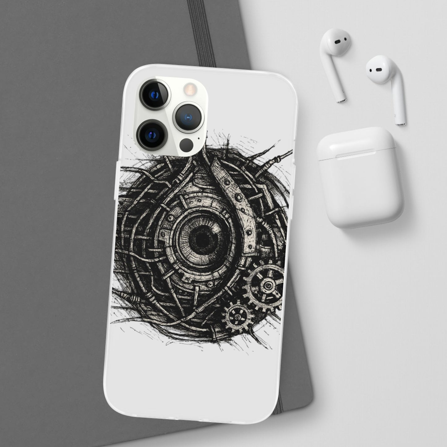 Biomechanisches Auge Handyhülle – Futuristisches Cyberpunk Design mit Zahnrädern & Kabeln | Schutzhülle für iPhone & Android