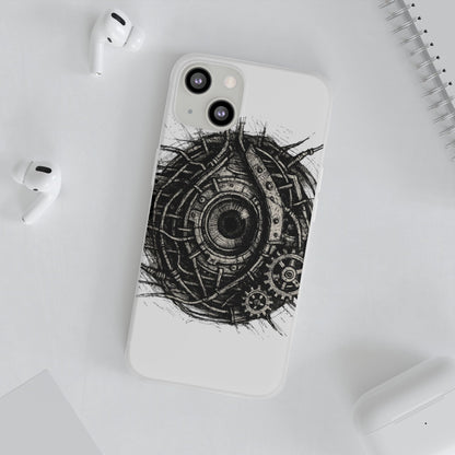 Biomechanisches Auge Handyhülle – Futuristisches Cyberpunk Design mit Zahnrädern & Kabeln | Schutzhülle für iPhone & Android