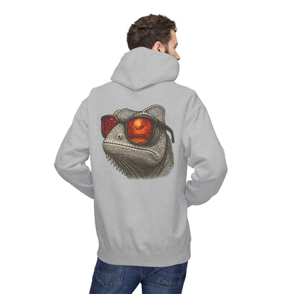 Chamäleon Hoodie Unisex (Rückenprint) – Retro Tiermotiv mit Sonnenbrille & Disco-Design – Lustiger Kapuzenpullover für Festival, Streetwear & Geschenkideen