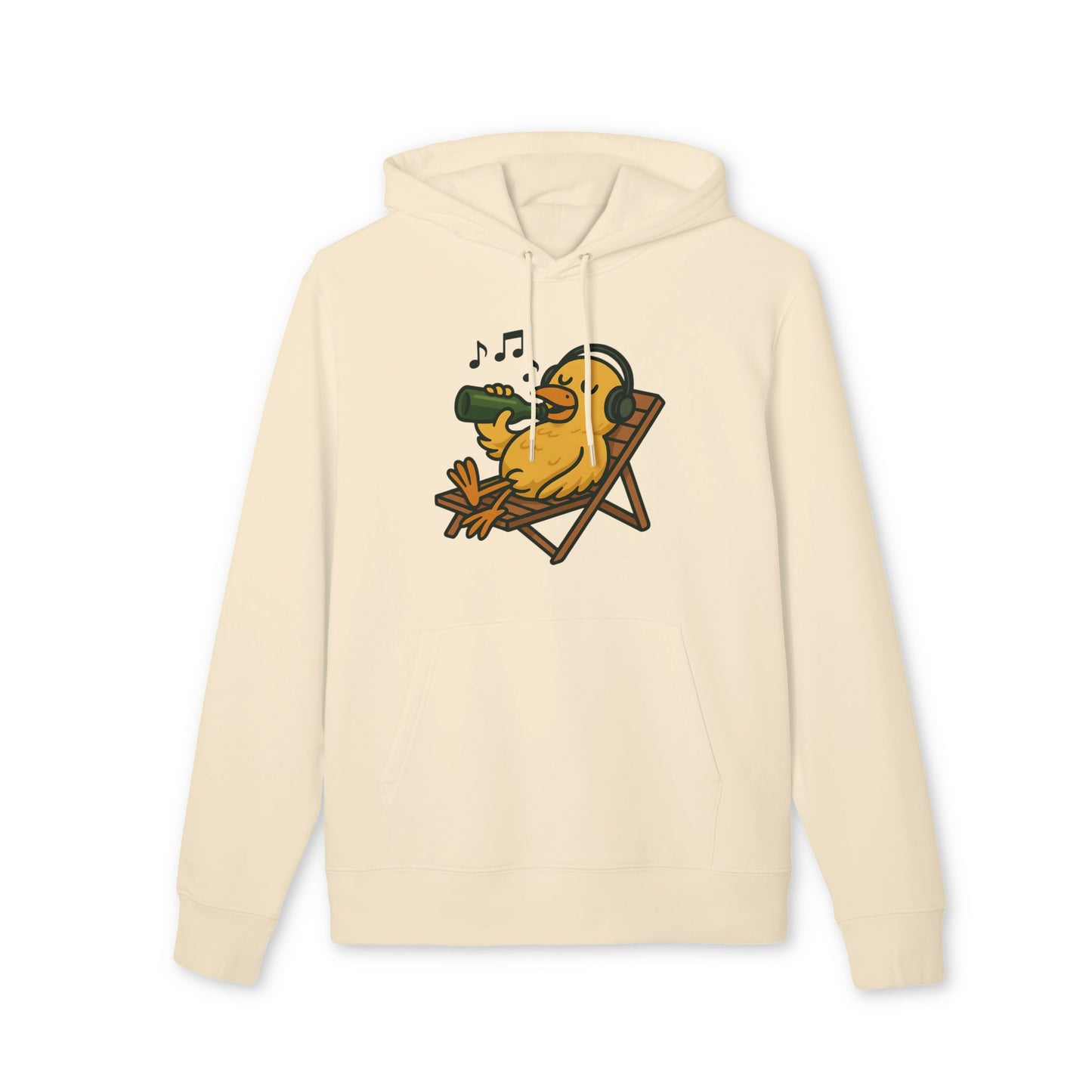 Chillente Hoodie (Brustprint) – Lustiger Unisex Kapuzenpullover mit Ente, Bier & Musik-Motiv | Perfekt für Freizeit, Festivals & Sommer