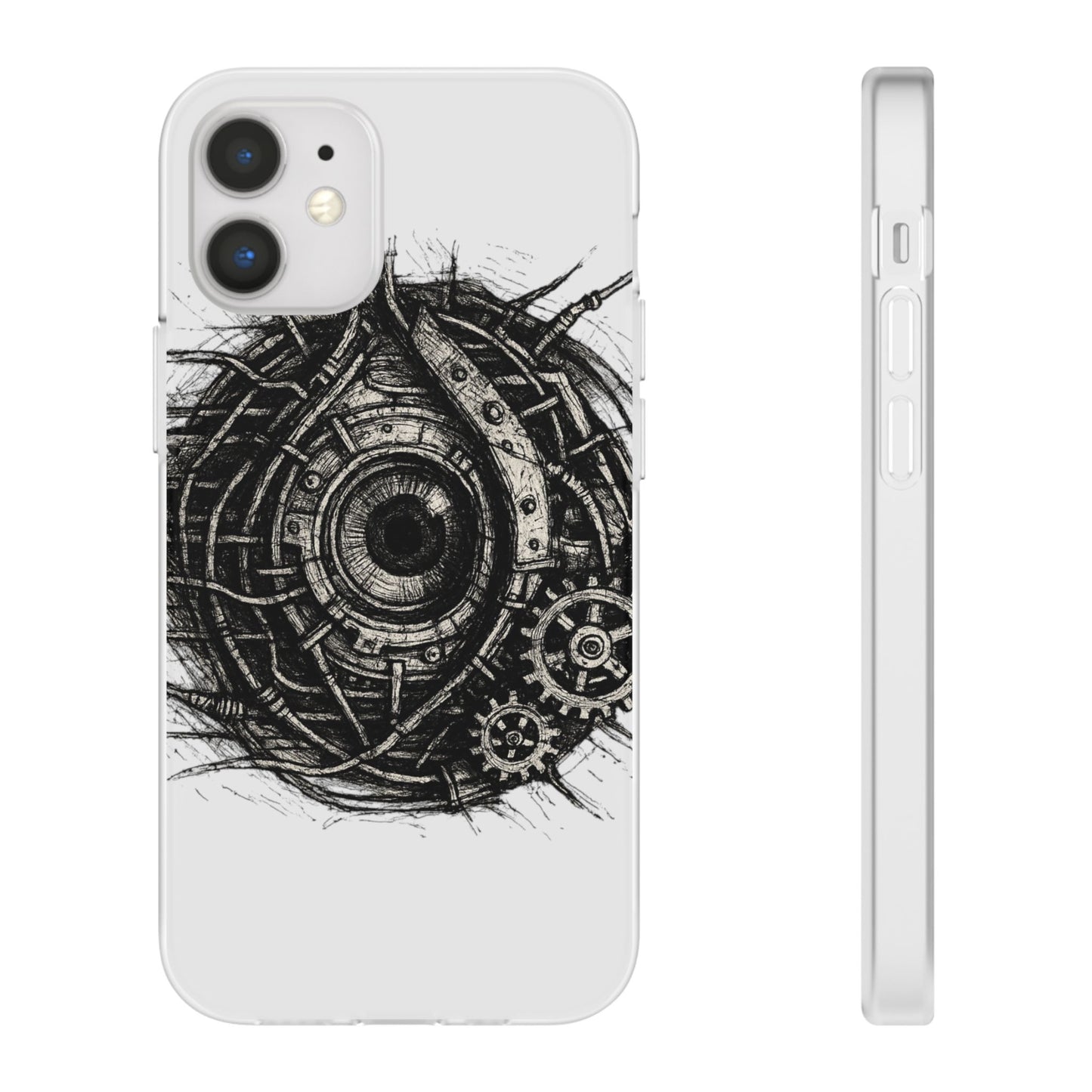 Biomechanisches Auge Handyhülle – Futuristisches Cyberpunk Design mit Zahnrädern & Kabeln | Schutzhülle für iPhone & Android