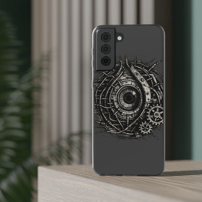 Biomechanisches Auge Handyhülle – Futuristisches Cyberpunk Design mit Zahnrädern & Kabeln | Schutzhülle für iPhone & Android