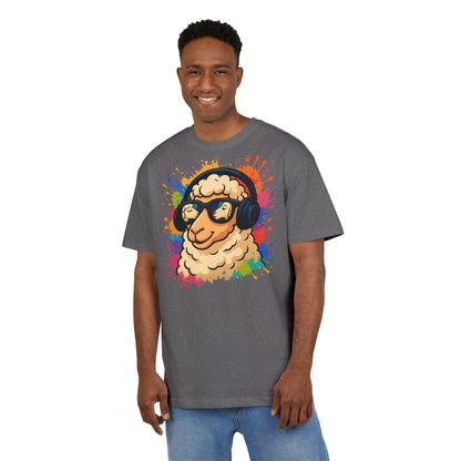 Cooles Schaf T-Shirt (Brustprint) – Lustiges Streetwear Shirt mit Kopfhörer-Schaf & Farbspritzer-Design | Unisex