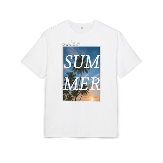 Nice Summer T-Shirt (Brustprint)– Palmendesign, Sonnenuntergang & Urlaubs-Vibes | Unisex Oversize Shirt für den Sommerlook