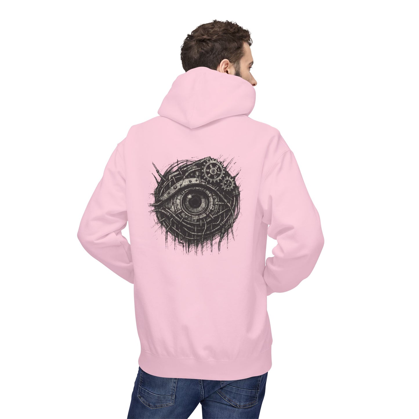 Biomechanisches Auge Hoodie Unisex – Cyberpunk Kapuzenpullover mit Zahnrädern & Kabeln | Futuristischer Techwear Look