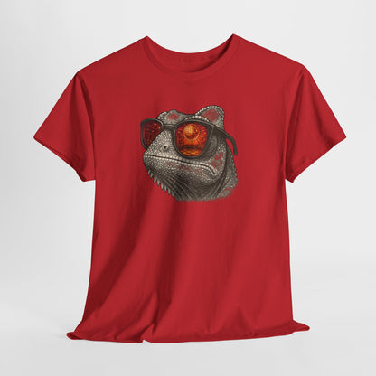 Chamäleon Disco T-Shirt (Brustprint) – Lustiges Tiermotiv mit Sonnenbrille | Retro Club Design für Tierfreunde & Festivalfans