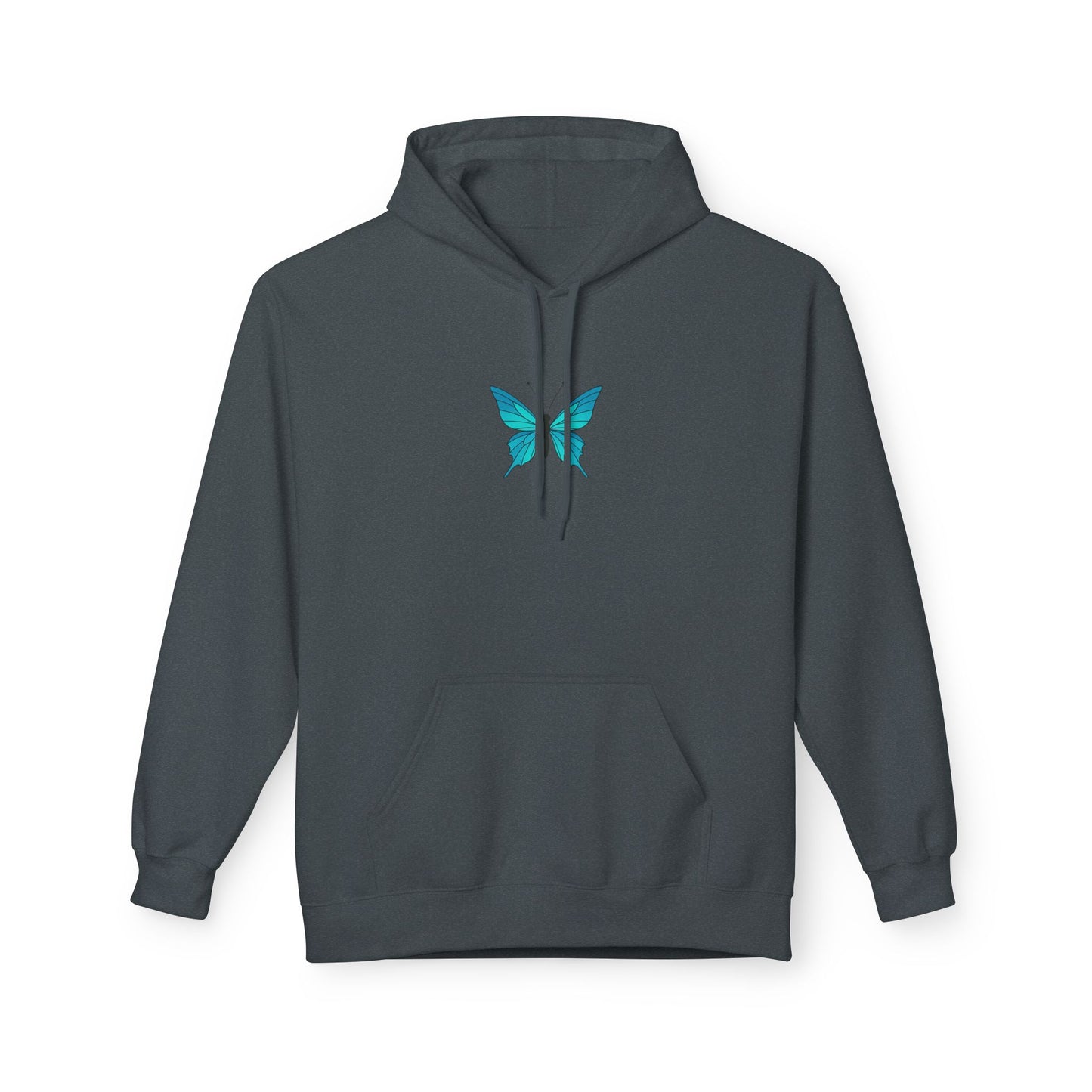 Blauer Schmetterling Hoodie Unisex (Brustprint) – Leuchtendes Butterfly Design | Nachhaltiger Kapuzenpullover aus Baumwolle